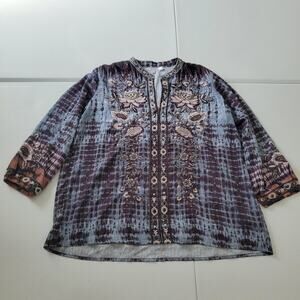 Love Kyla Tunic Top Womens Large Embroidered Boho Floral Blouse India